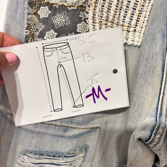 POL Womens Blue Patchwork Detail Distressed Ankle Relaxed Fit Denim Jeans Size S - Picture 11 of 11